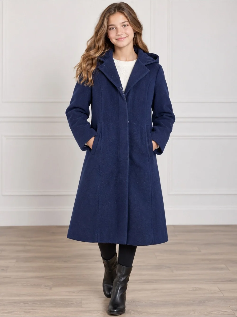 Vintage Rothschild Girls Size 14 Navy Wool Hooded Winter Coat
